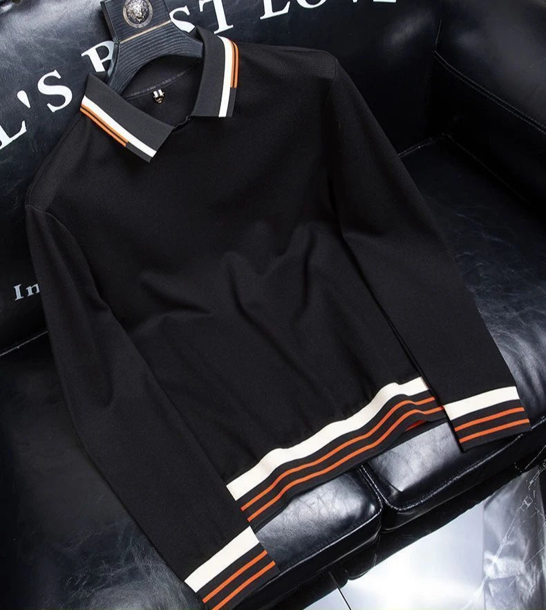 Waffle Stripe Long Sleeve Polo