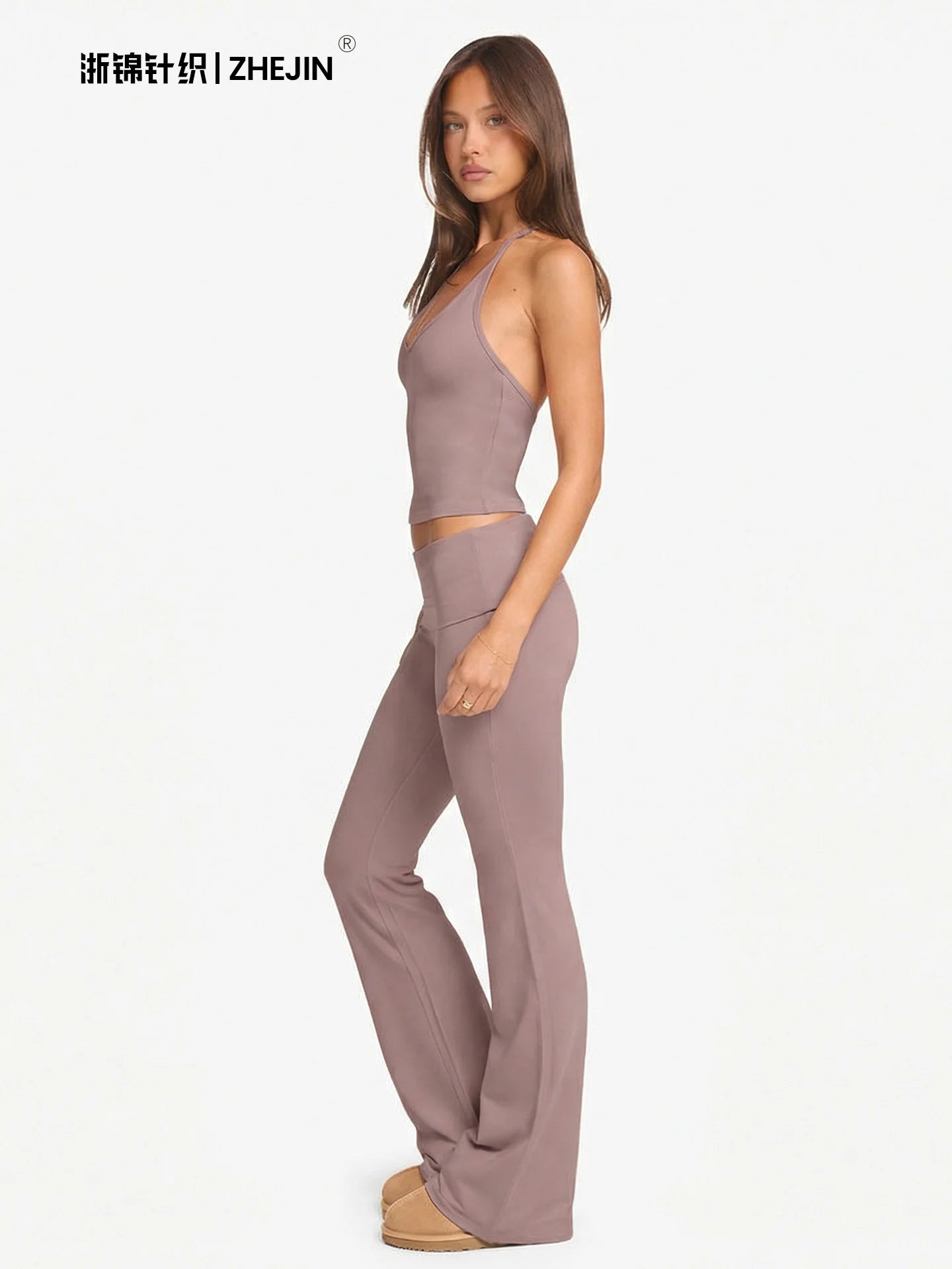 2 Piece Yoga Set Women Foldover Waist Flare Pants Bell Bottoms Tank Top Matching Set Gym Workout Fitness Wear Lounge Wear Suit
