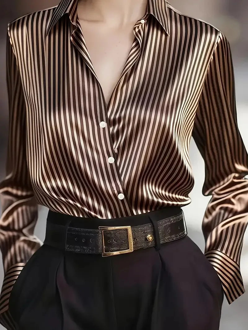 Lady Striped Shirt Fashion Long Sleeve Turn-down Collar Button Shirts Tops For Women Casual Office Holiday Spring Autumn Clothes