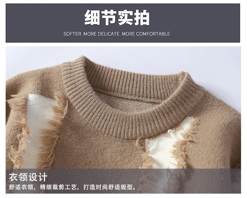 2026 Winter Fashion worn‑out design Sweater Men Casual Knit Pullovers Mens Thick Warm Loose Knitted Sweaters Streetwear Man