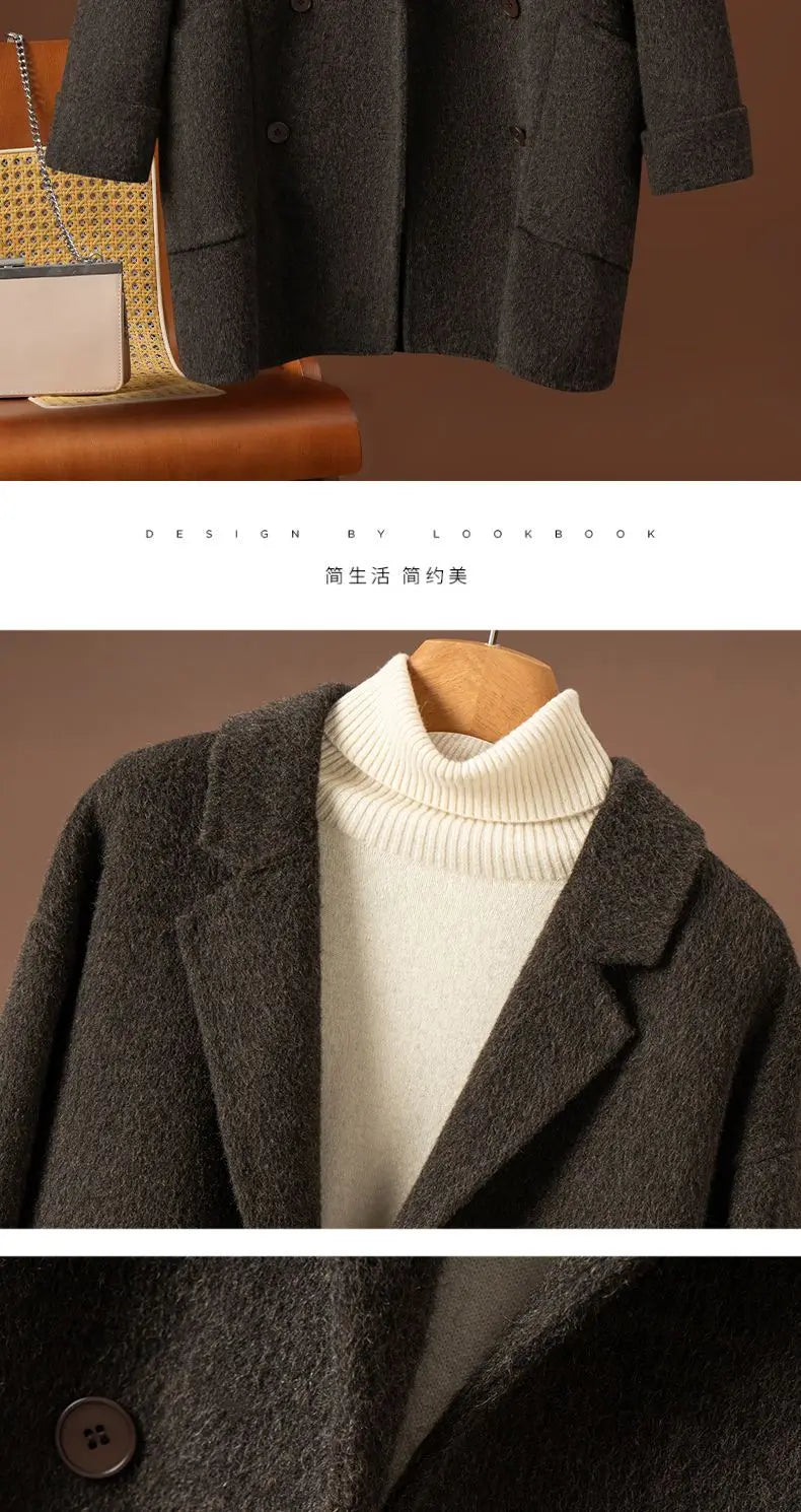 Women Double-sided Wool Coats Autumn Winter Korean Loose All-match Woolen Jacket Female Simple Solid Suit Collar Wool Jacket