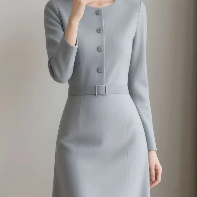 Elegant O-Neck A-Line Midi Dress