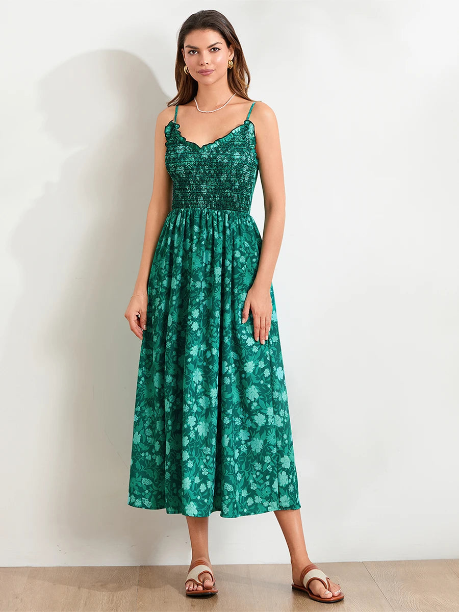 V-Neck Lace Trim Maxi Dress