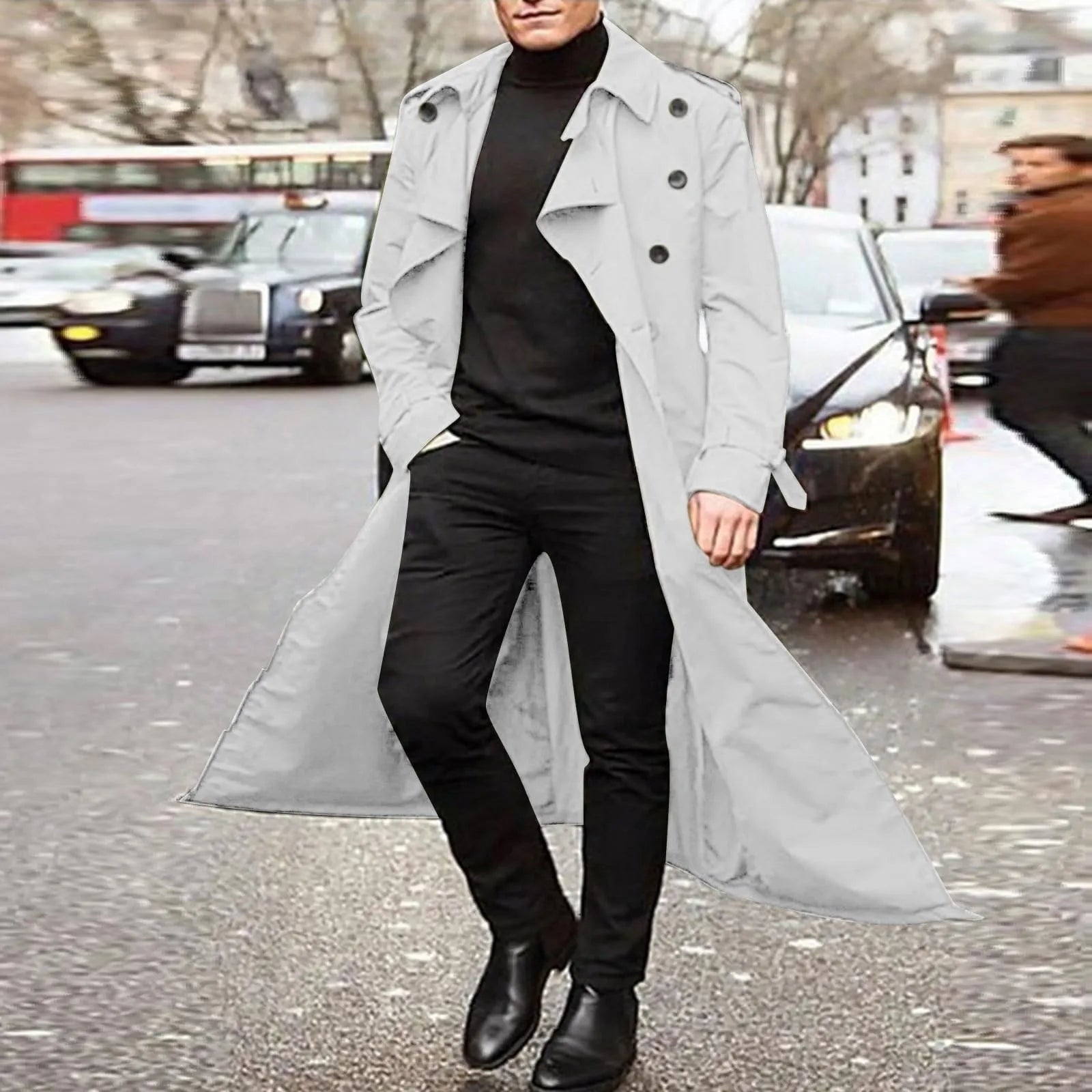Men’s Luxury Full-Length Trench Coat – England Style Business Overcoat