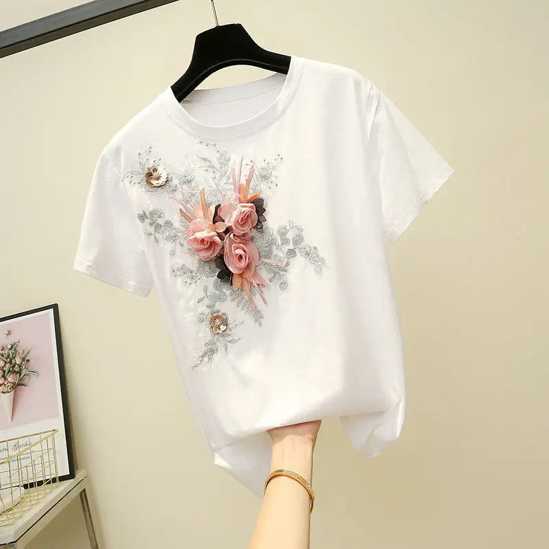 Korean Style Embroidered Summer Tee