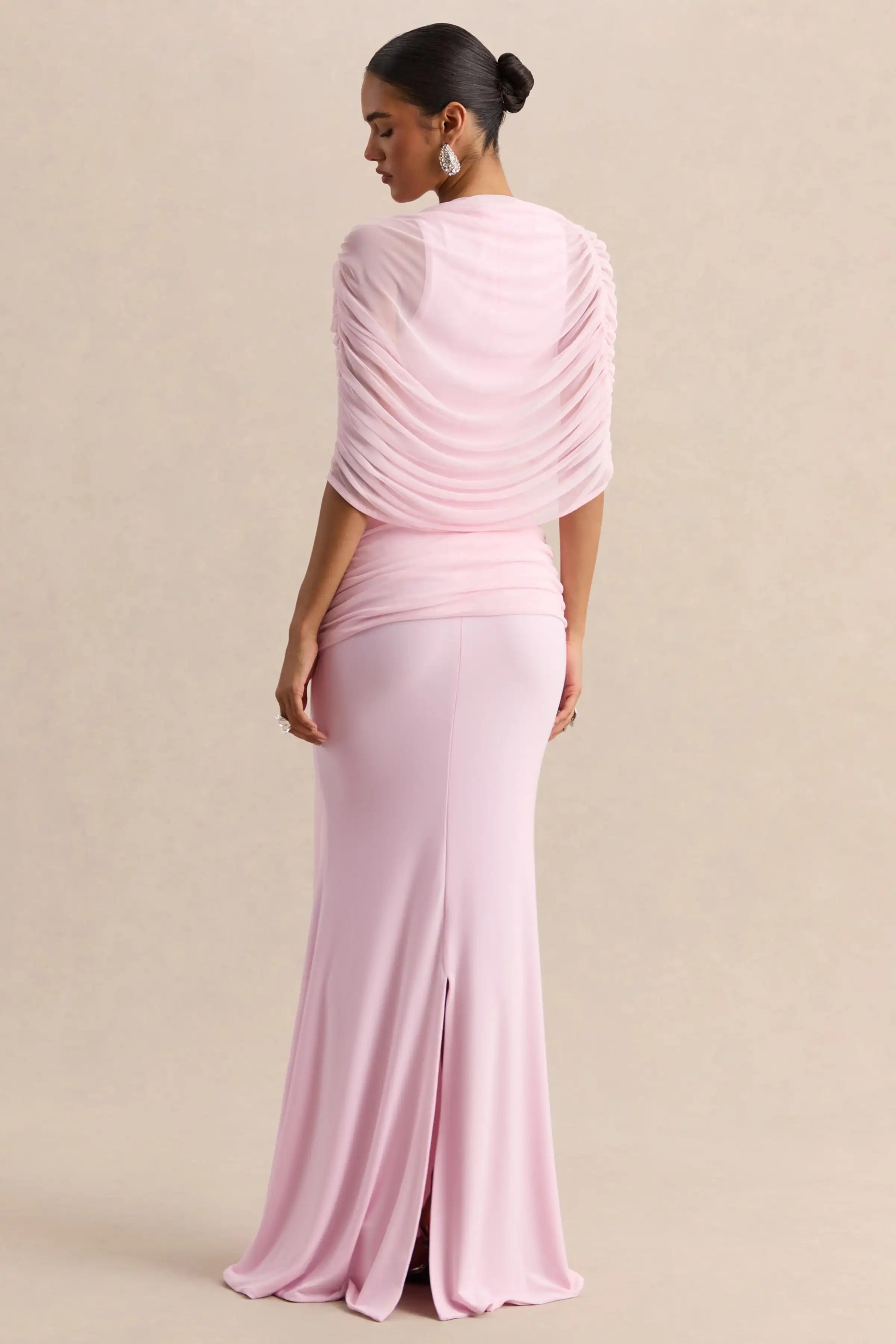 Elegant Mermaid Evening Dress Draped Detachable Cape Sleeveless Bodycon Maxi Gown Wedding Party Elegant Draped Formal Dress
