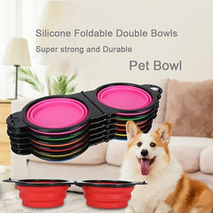Portable Pet Folding Bowl, Outdoor Dog Double Bowl for Water and Food Sharing, Cat Bowl, Pet Dog Food Basin, Suitable for Travel
