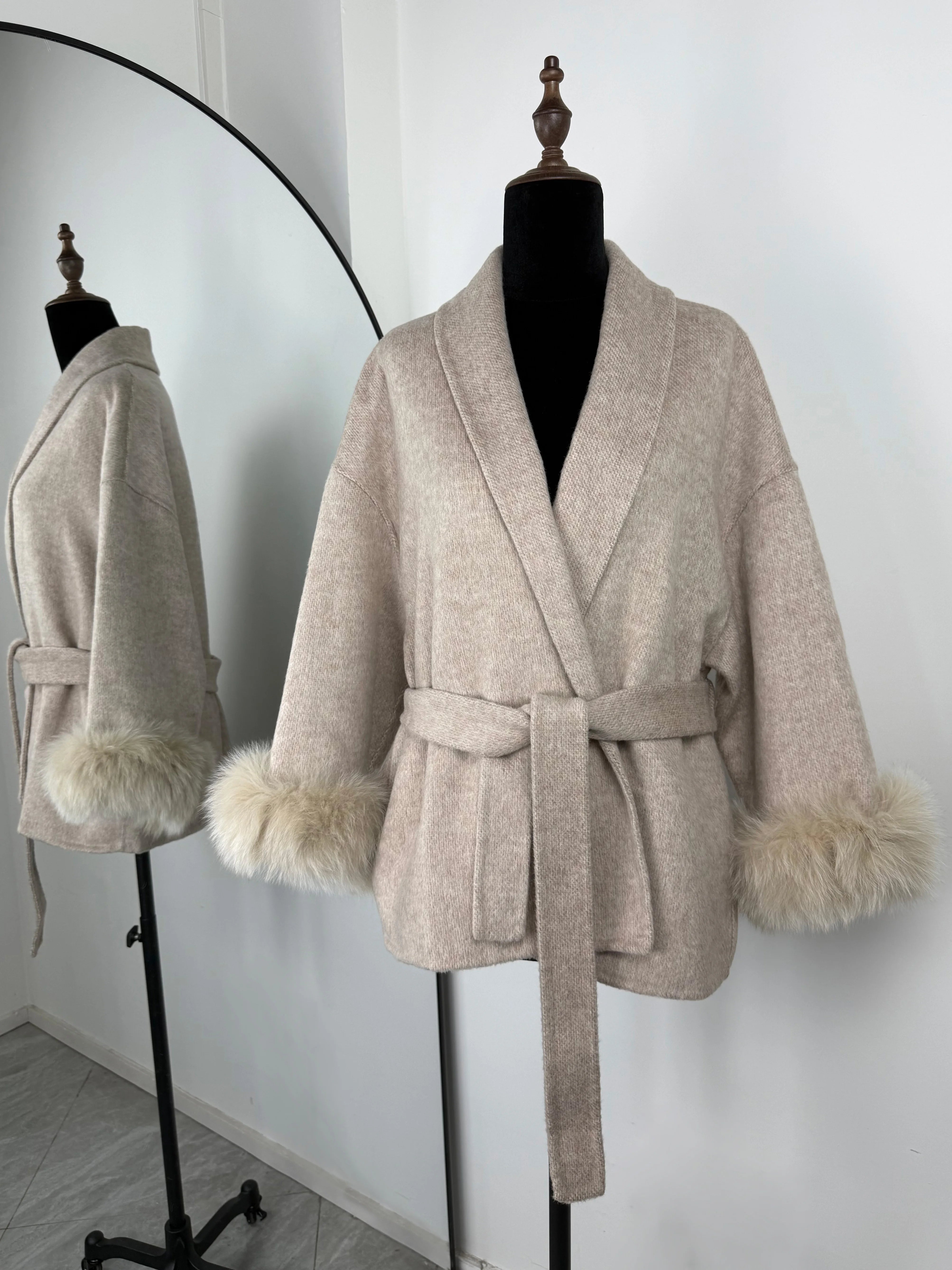 Fox Fur Woolen Coats Women's Short Coat Office Lady Removable Elegant Double-sided Wool Overcoat 2025 New Cardigan Jacket