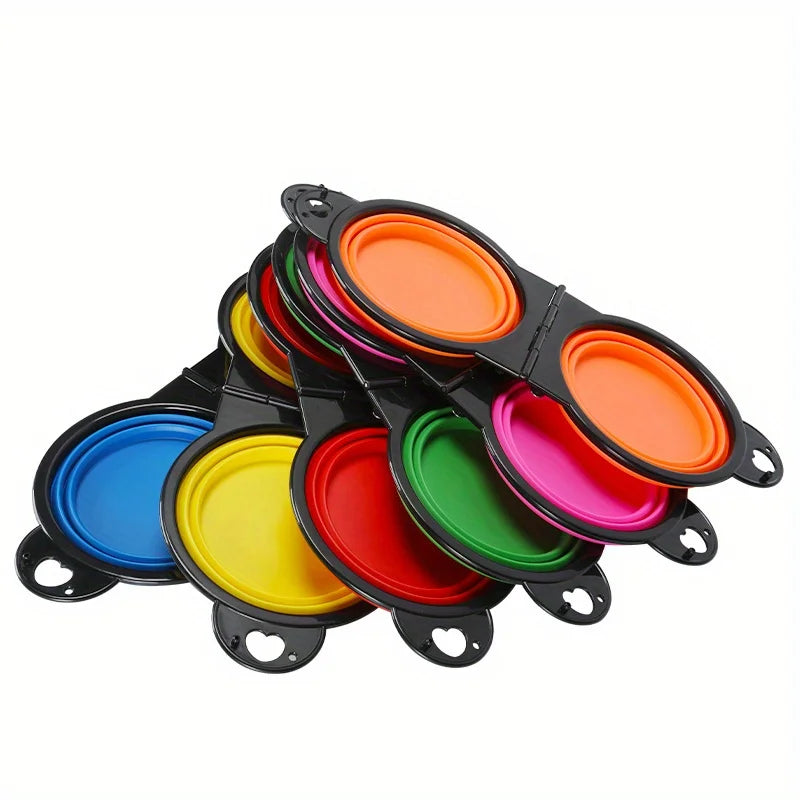 Portable Pet Folding Bowl, Outdoor Dog Double Bowl for Water and Food Sharing, Cat Bowl, Pet Dog Food Basin, Suitable for Travel