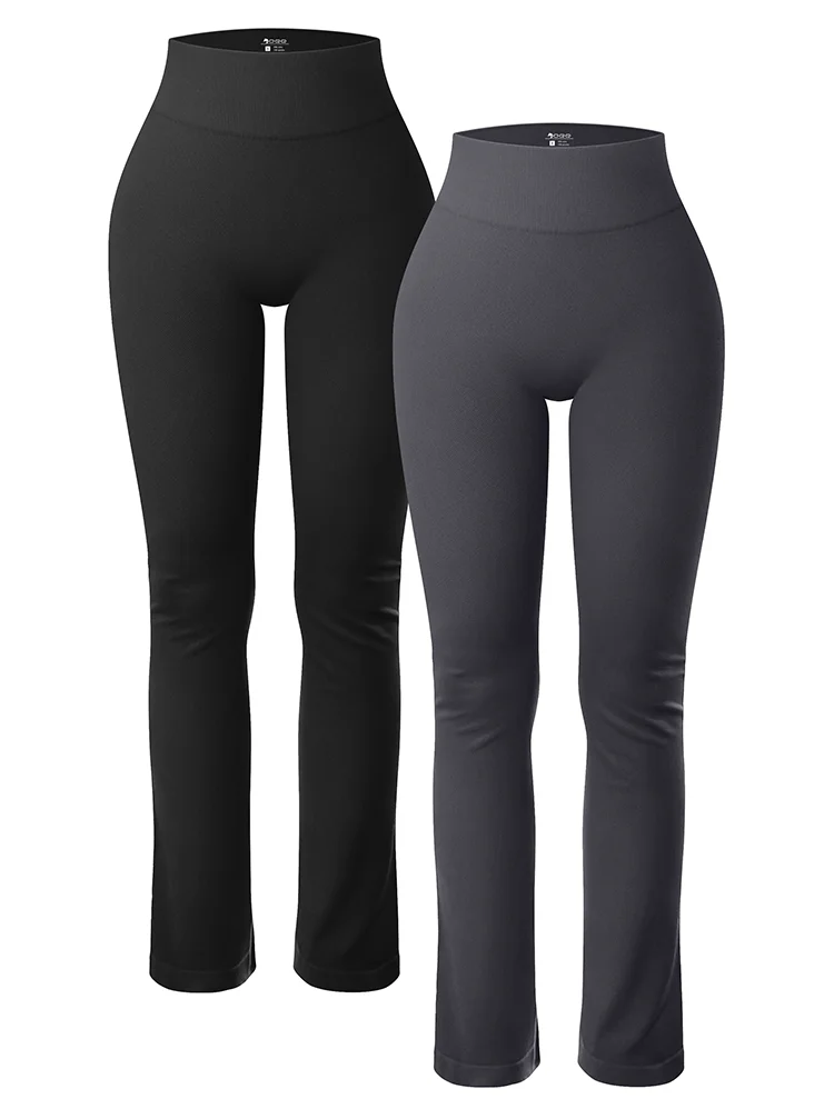 Solid Leggings for Women Seamless Knit Yoga Pants Flared Trousers High Waist Hip Liftting Tights Slim Casual Sports Leggings