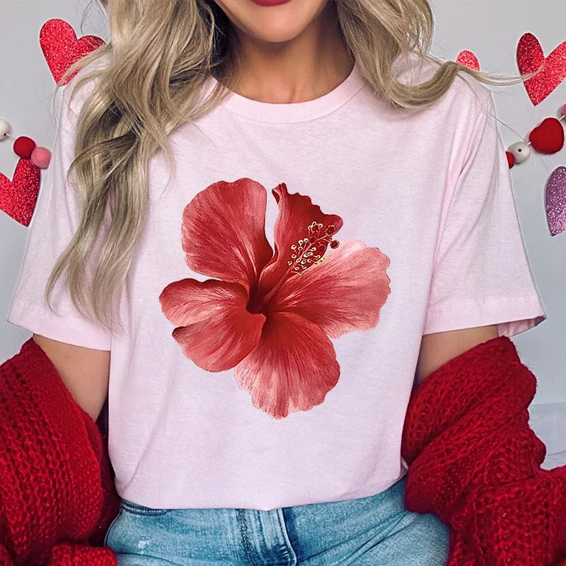 Pink Hibiscus Casual Y2K Tee