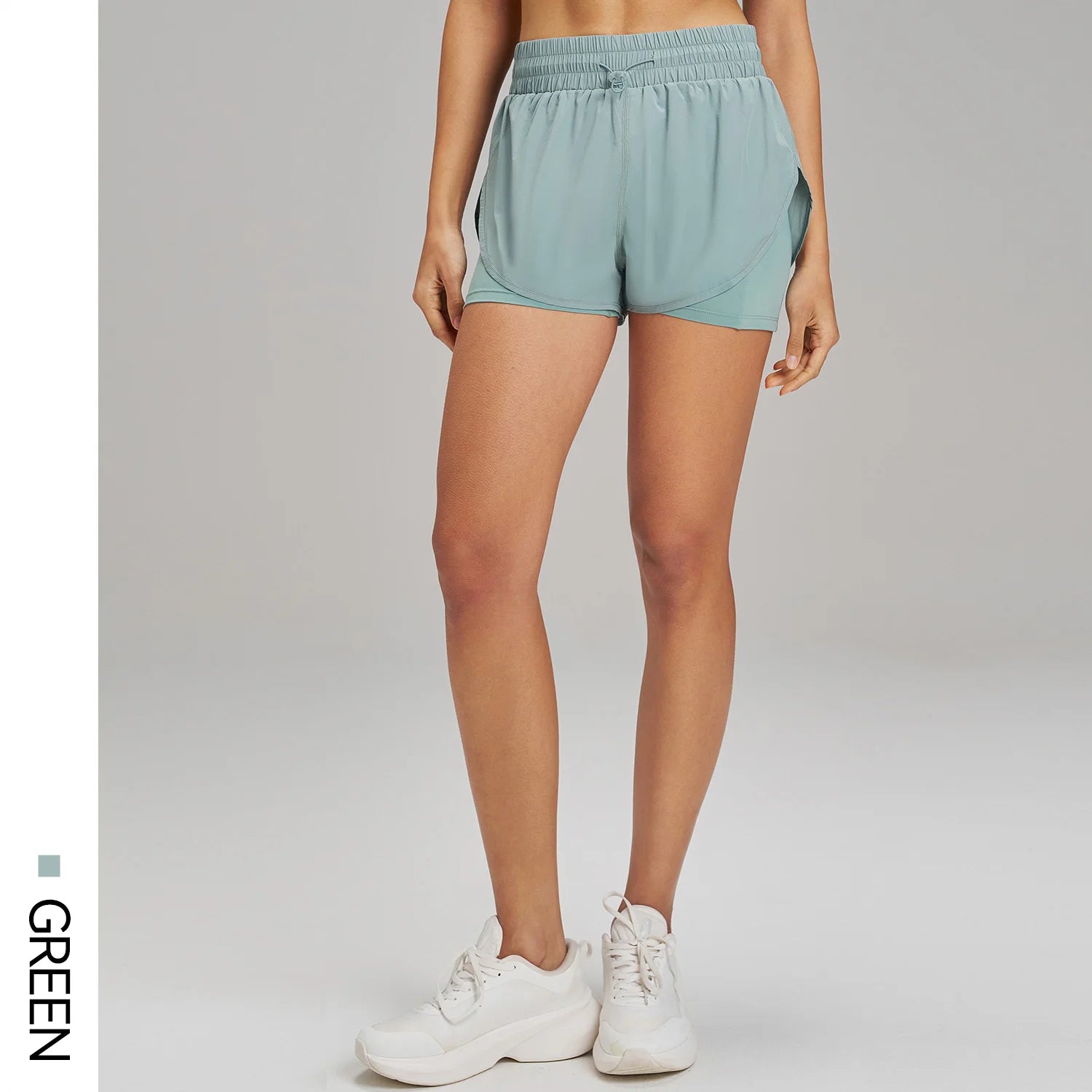 Yoga Shorts Sports Fitness Shorts High Waist Running Fake Two Pieces Anti-Shine Shorts Women's Double Layer Training Leggings
