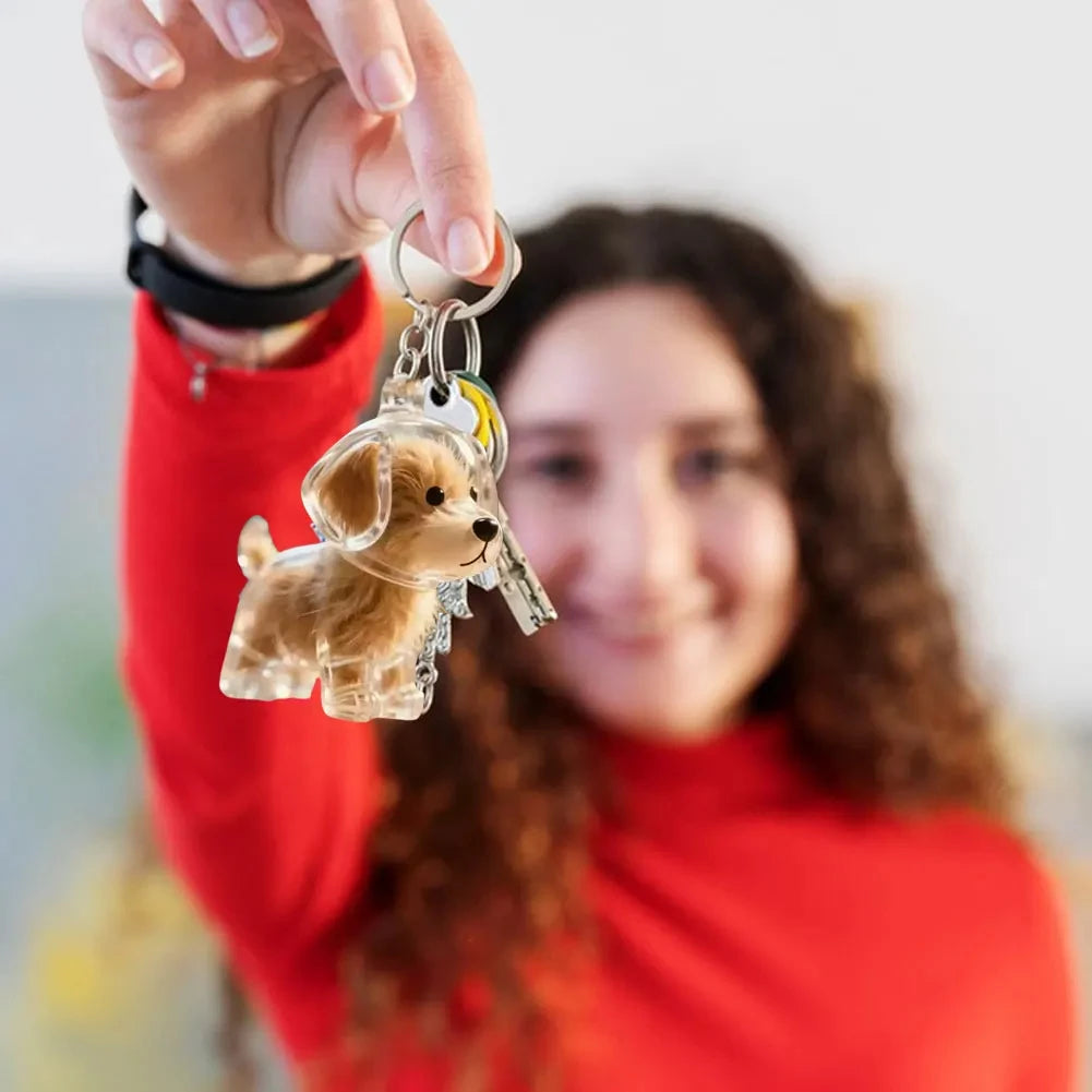 Transparent Cute Dog Pendant Keychain Creative Pet Hair Storage Capsule Hanging Ornament for Pet Lover DIY Pet Memorial Keychain