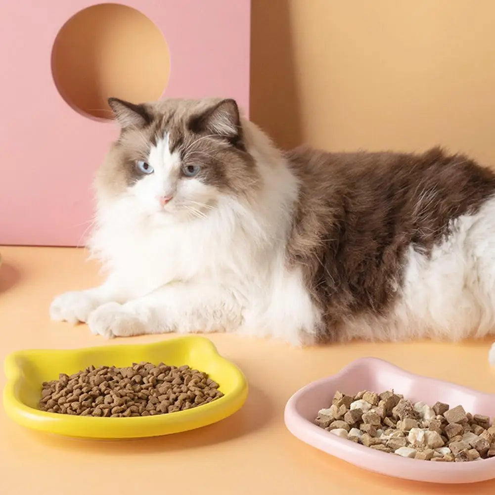 1PC Cat-Shaped Pet Bowls, Pastel Color Cute Animal Design, Non-Slip Pet Food Dish, Ideal for Cats, Trendy Pet Accessory for Home