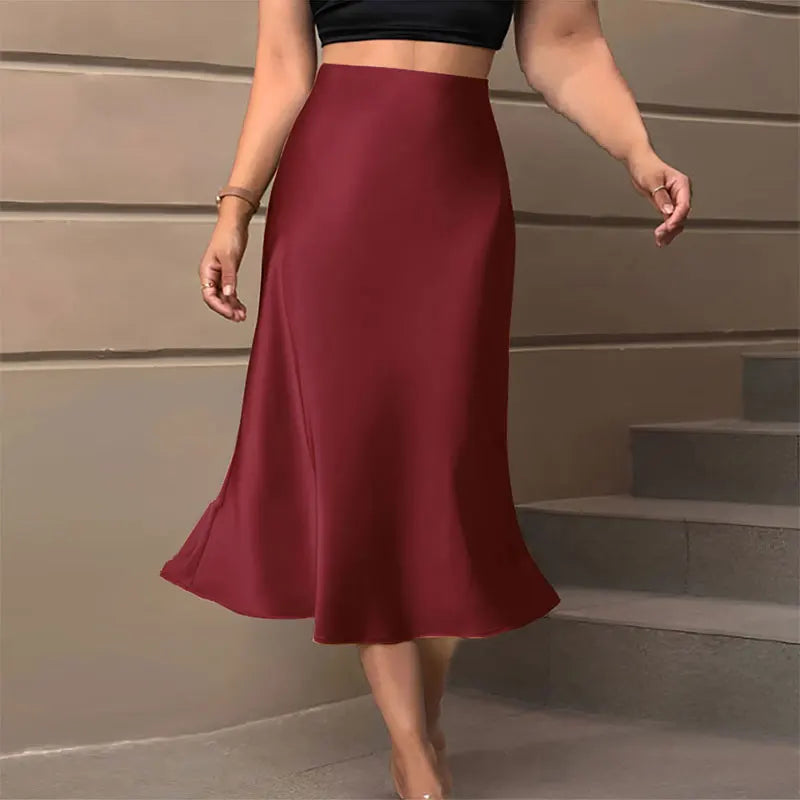 Satin A-Line Midi Skirt