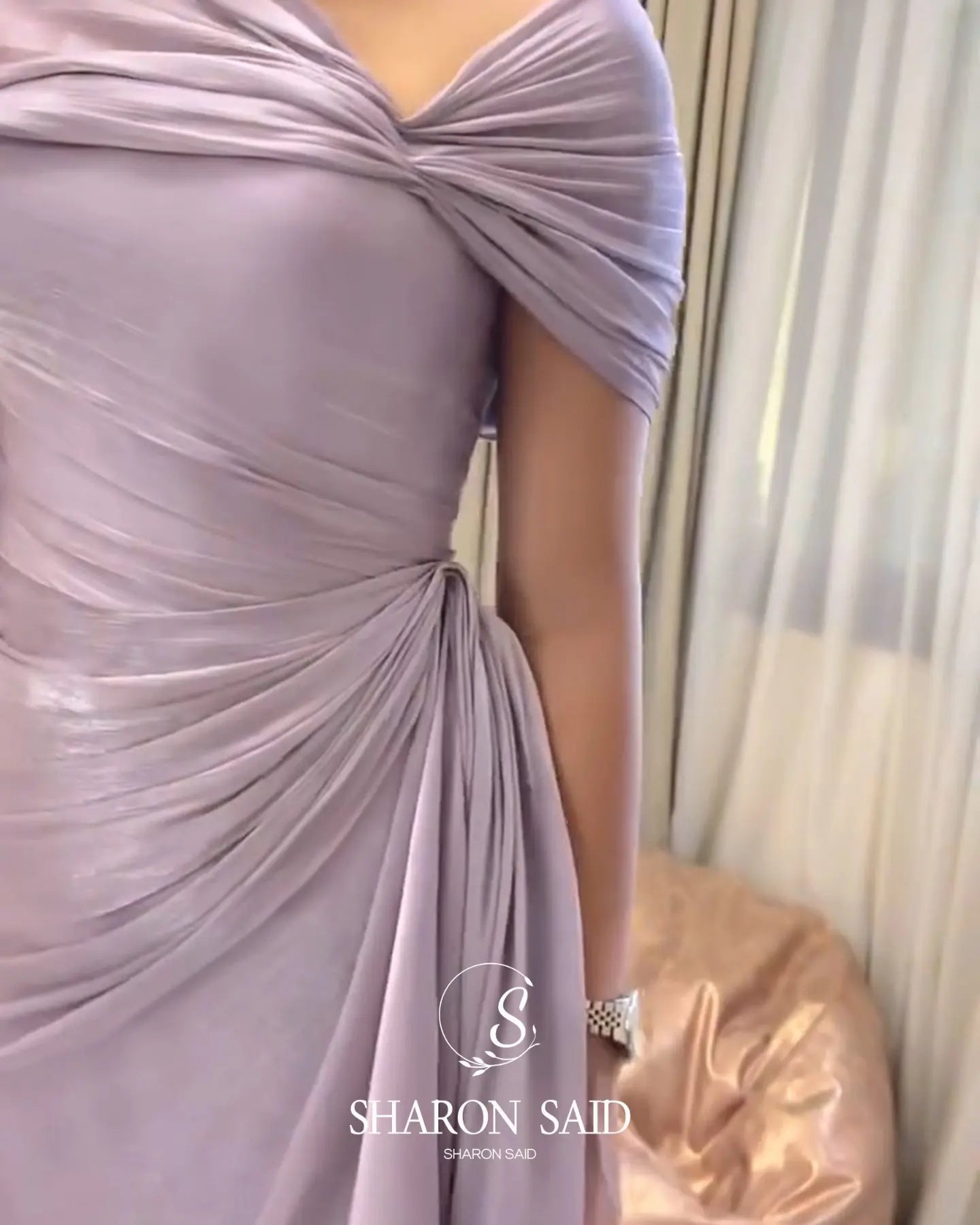 Lilac One-Shoulder Draped Evening Gown