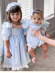 Embroidered Bow Princess Girls Dress