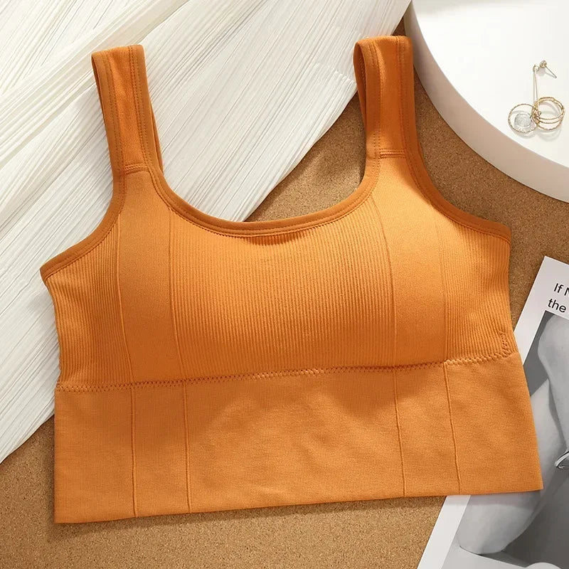 Solid Ribbed Sports Bra Workout Shockproof Sports Bra Top With Padded Seamless Sports Bra For Women Push Up Bra Seamless Lingeri