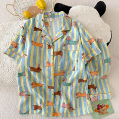 Kawaii Dog Print Y2K Pajamas