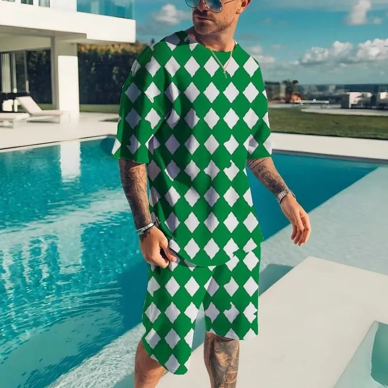 New Men's Tracksuits Summer Round Neck T-shirt Set 3D print Tracksuit Short Sets Casual Sports Suit T-shirts Two-piece suit