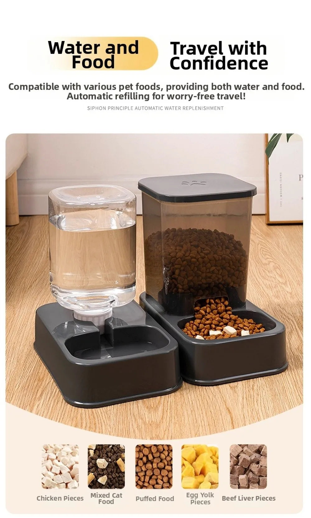 1.2L/1.5L Pet Automatic Feeder Plastic Large Capacity Cat Dog Water Dispenser Feeder Set 3 Colors 2 Styles