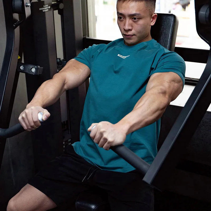 Men's Gym T Shirts Quick Dry Short Sleeve Summer Sports T-shirt Elastic Fitness Workout Tops Casual Bodybuilding Athletic Tee