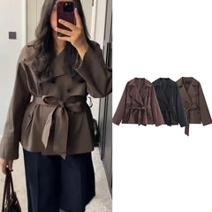 Women's Jackets Autumn 2026 New Fashion Short Trench Coats Chic Lapel Loose Elegant Women long-sleeved Warm Autumn Street Jacket