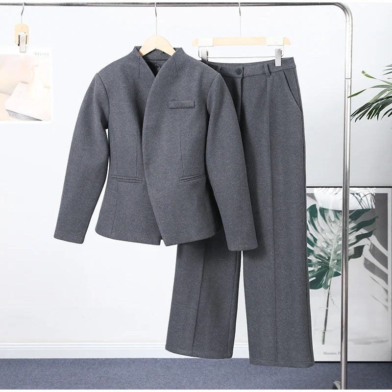 Elegant V-Neck Office Suit Set