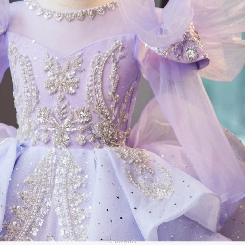 Wed Dress 2024 Flower Girl Wedding Dresses Costume Children Girls Birthday Party Princess Gown Vestido Kids Host Piano Outfit