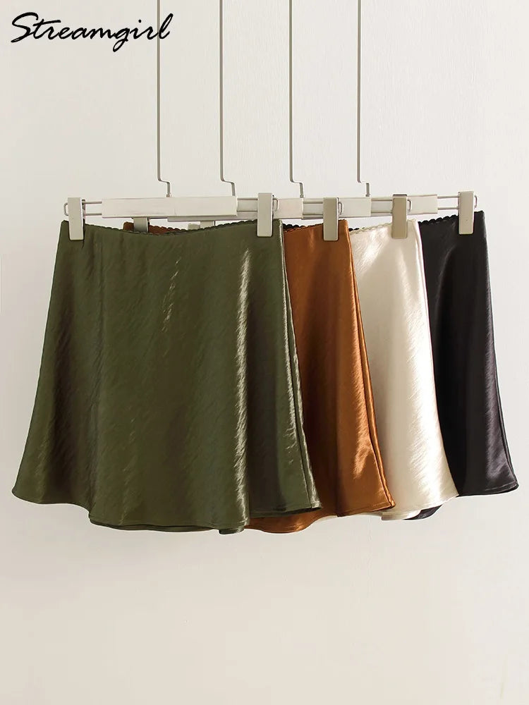 Satin A-Line Office Mini Skirt