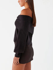 Ribbed Slash Neck Pullover