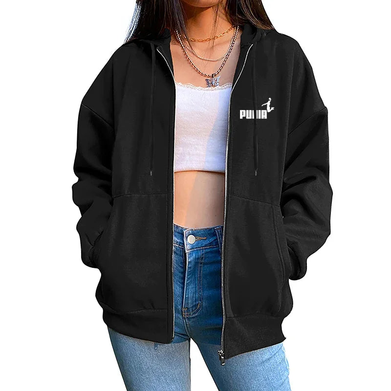New in Women Tracksuit Trend Printing Hooded Sweatshirts Pants 2Pcs Set Casual Zipper Overcoat Suit Daily Clothing Autumn Winter