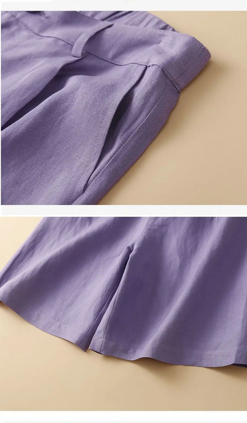 Women's Shorts Cotton Linen High Waisted Short Pants Casual Loose Solid Purple Button Summer Shorts for Women