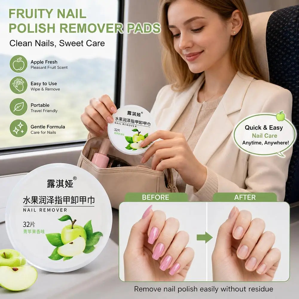 Nail Polish Remover Wipes Fruity Scented Pre-Moistened Cotton Pads Portable Screw-Top Tub Travel Size Polish Remover Rounds