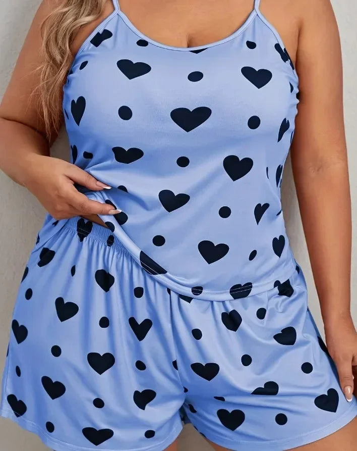 Plus Heart Print Pajama Set