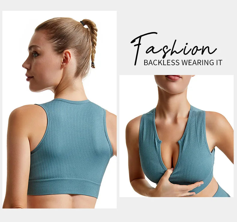 Women's Sleeveless Sports Bra Navel-Leaking with A Chest Pad  Highly Elastic Vest Sexy Stretchy Breathable Bra