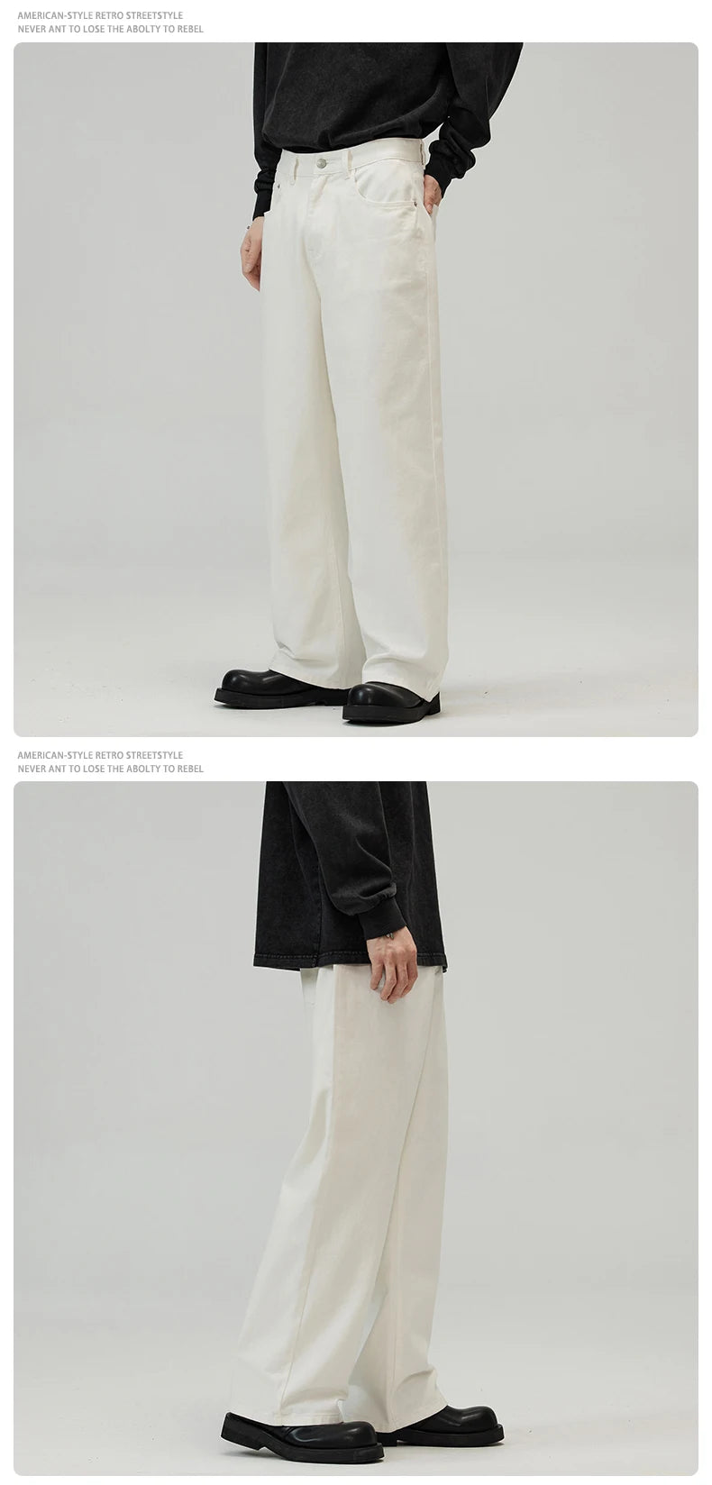 100％ Cotton Men's Baggy Straight Jeans Comfortable Soft Casual Pants Fashion Korean White Brown Denim Trousers Male Clothing