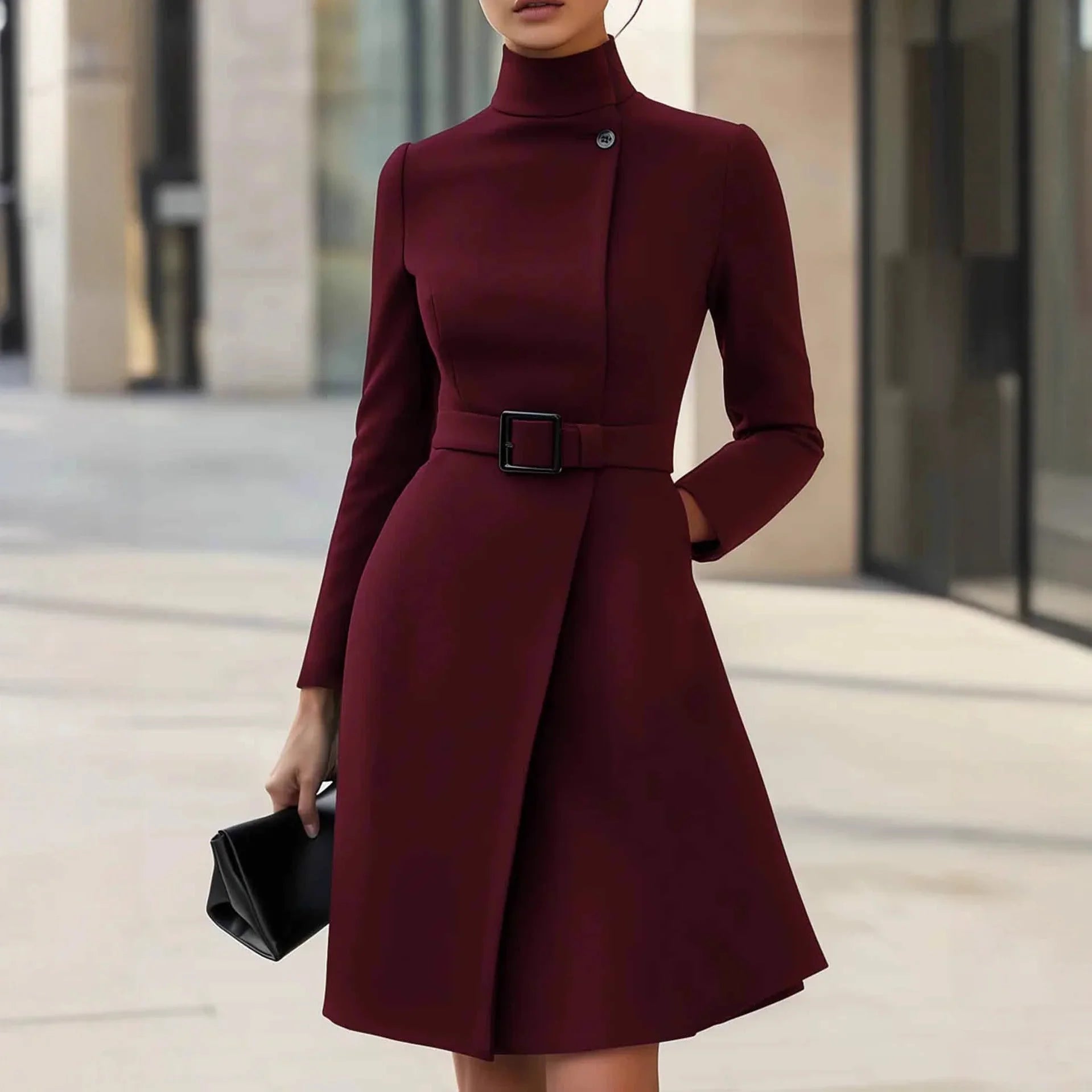 Elegant Turtleneck A-Line Mini Dress