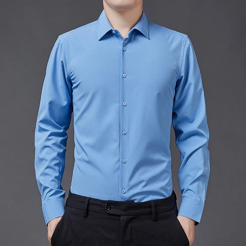Stretch Solid Business Shirt Men