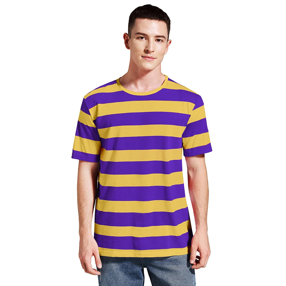 Men Striped T-Shirt Stripes Top Tees Male Fashion Short Sleeve Shirts Costume Cosplay Party Blue Red White Black Yellow T Shirt