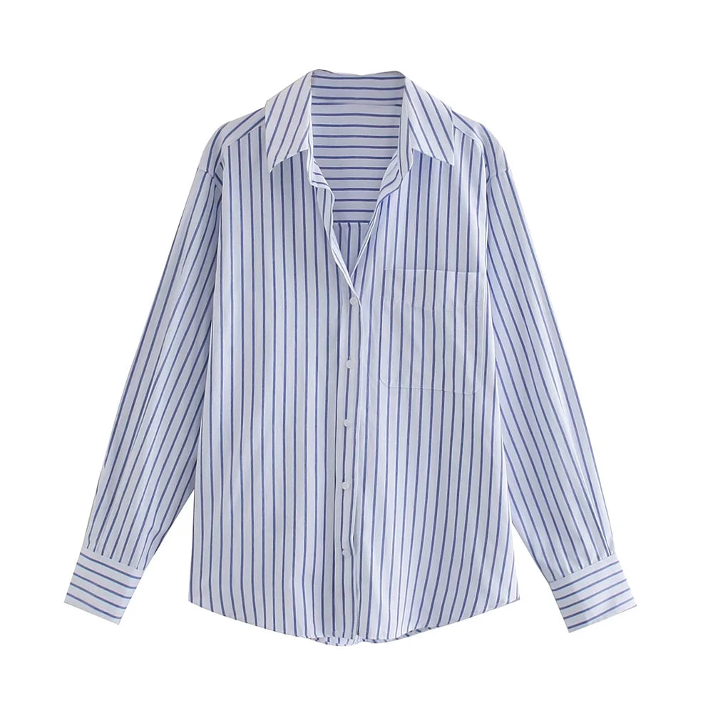 Striped Loose Casual Shirt Women
