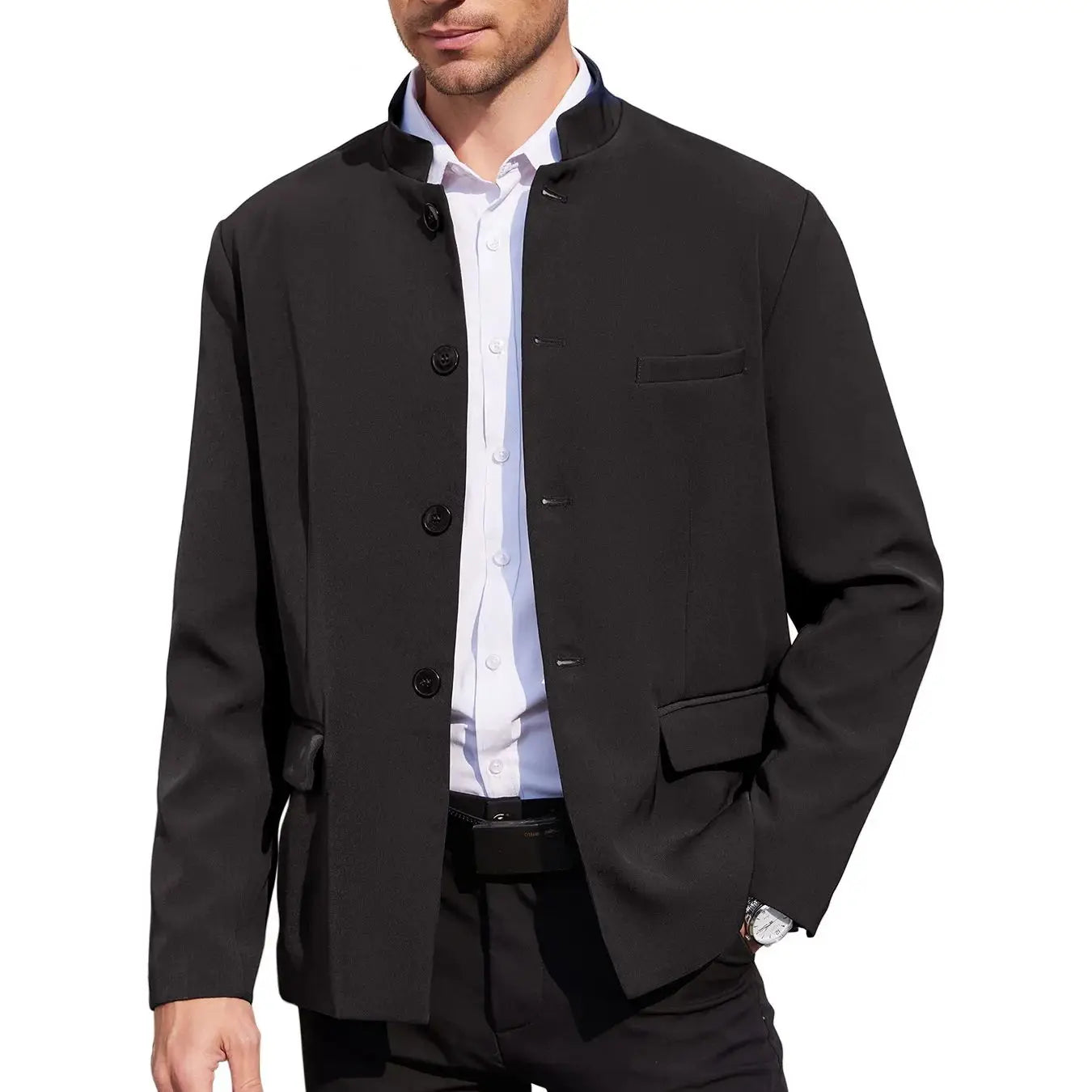 Men’s Plus-Size Stand Collar Business Blazer