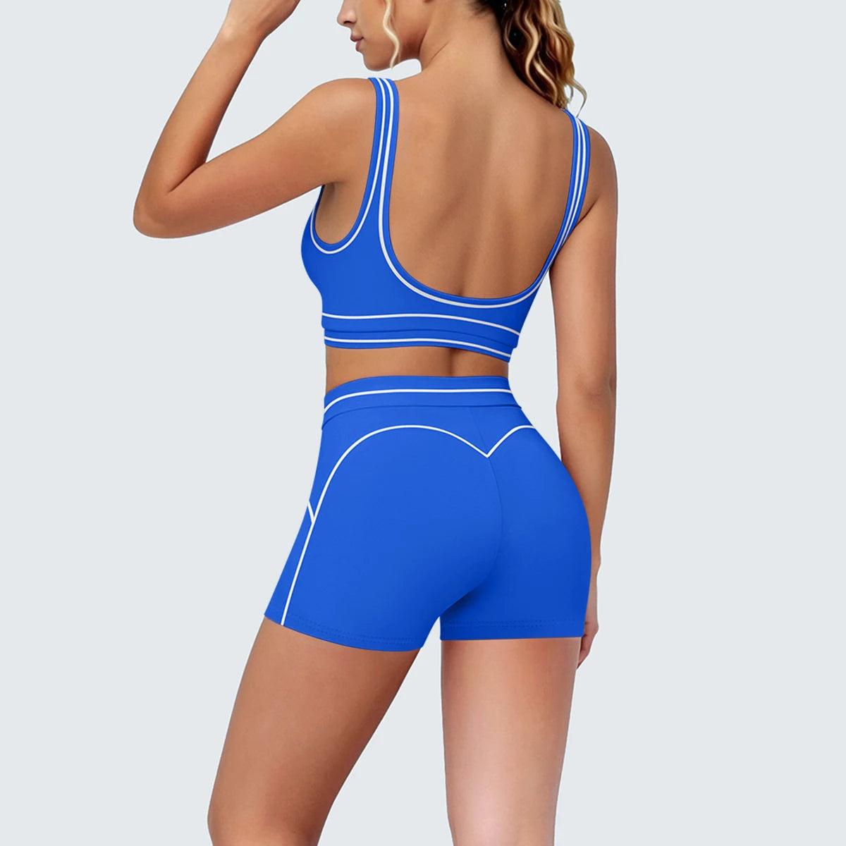 New Woman Yoga Set Color Blocking Sexy Sport Bra Yoga Underwear with Chest Pad High Waist Stripe Running Fitness Shorts Yoga Set