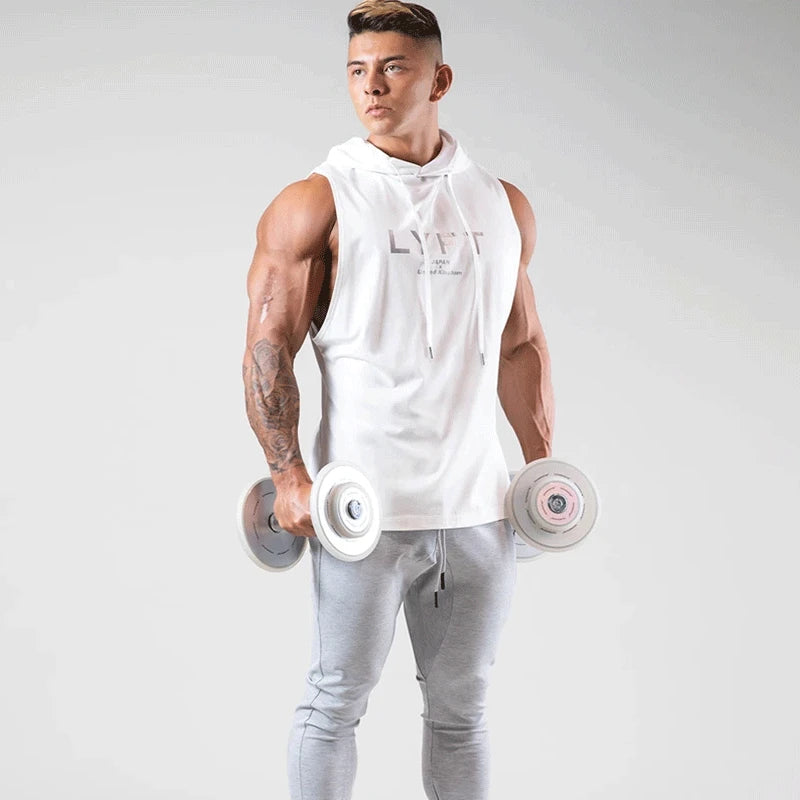 Men's Workout Hooded Tank Tops Bodybuilding Muscle Cut Off T Shirt Sleeveless Gym Hoodies