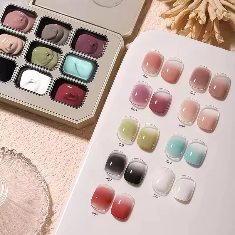 9-Color Solid Gradient High-Saturation Blush Nail Polish, French Manicure Gel, Suitable for Nail Technicians and Beginners.