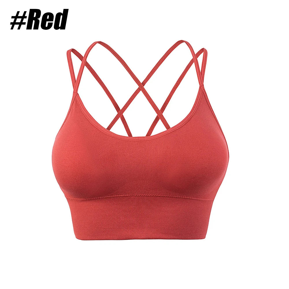 1Pcs Women Sports Bras Seamless Criss Cross Back Sexy Padded Fitness Yoga Vest Gym Running Crop Top Breathable Beauty Bras