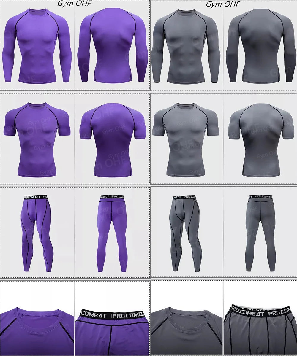 Gym Fitness T Shirt Men's Short Sleeve Summer Boxing Jersey Legging Men Rashguard Compression Pants Quick Dry Tight T-Shirts Men