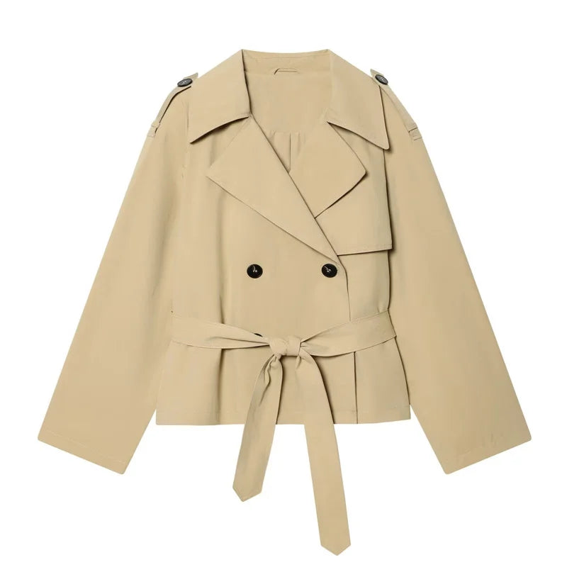 Women's Jacket 2026 New Spring Fashion Khkai Belted Short Jacket for Women Autumn Ladies Jacket Casaul Chic Women Outerwear