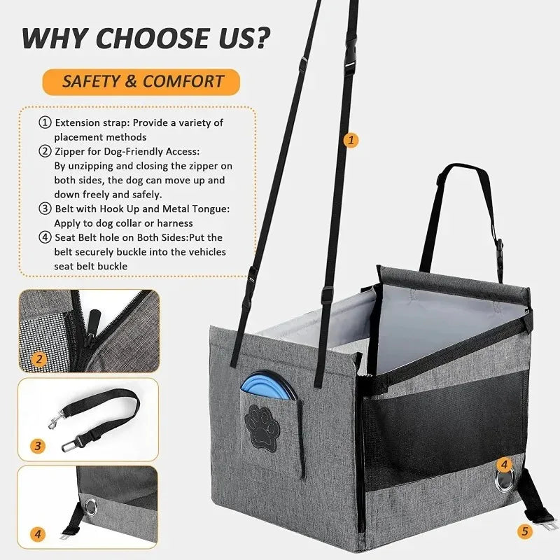 Portable Car Pet Seat Stable Dog Carrier with Safety Mesh Protector Waterproof Design for Puppy Travel Outdoor Use