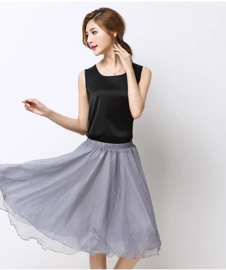 Silk Pleated High Waist Midi